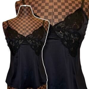 Vtg 60s Wonder Maid Camisole Black Lace Satin Size 36 Medium Union Made Lingerie